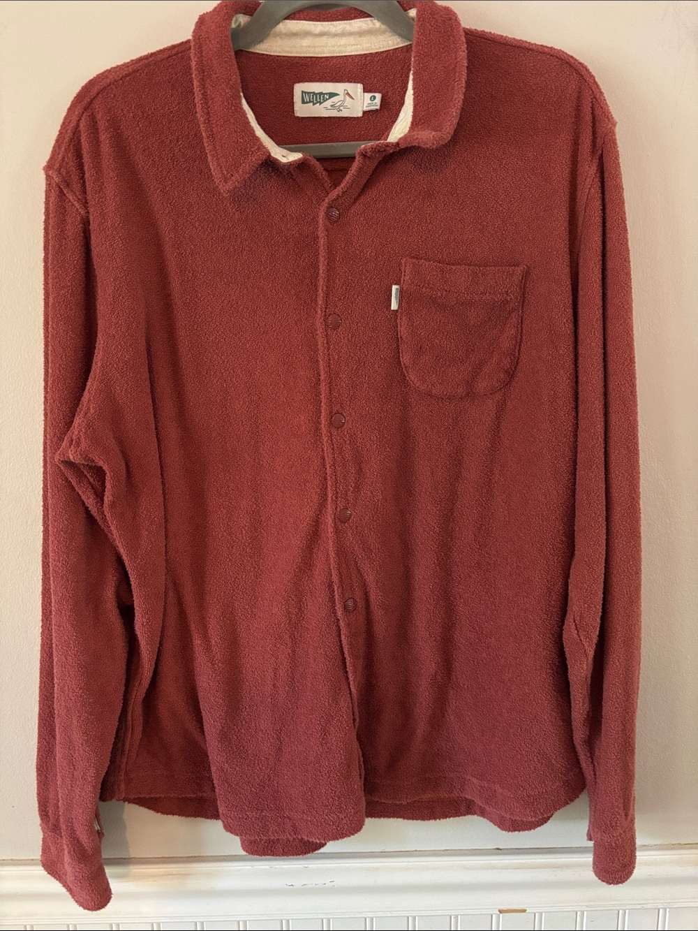 Wellen Terry Snap Shirt Men's Rust Button-Front Casual Shirt
